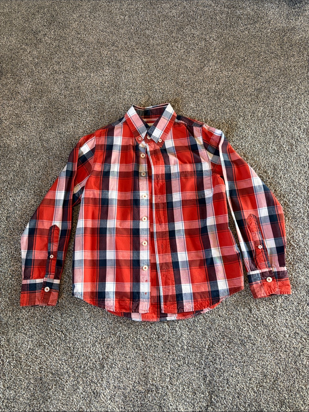 Boys Red Plaid Button-Down Shirt - Classic Everyday Style Size 8